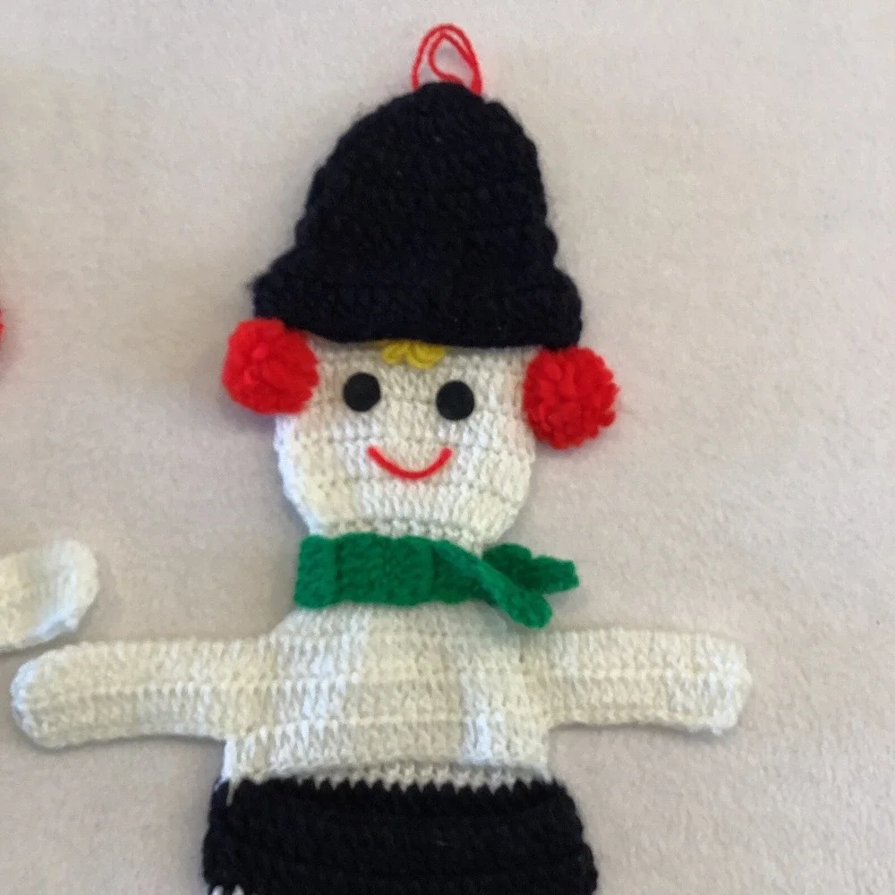 Set Of 2 Snowman Christmas‎ Stockings Handmade Crocheted Holiday